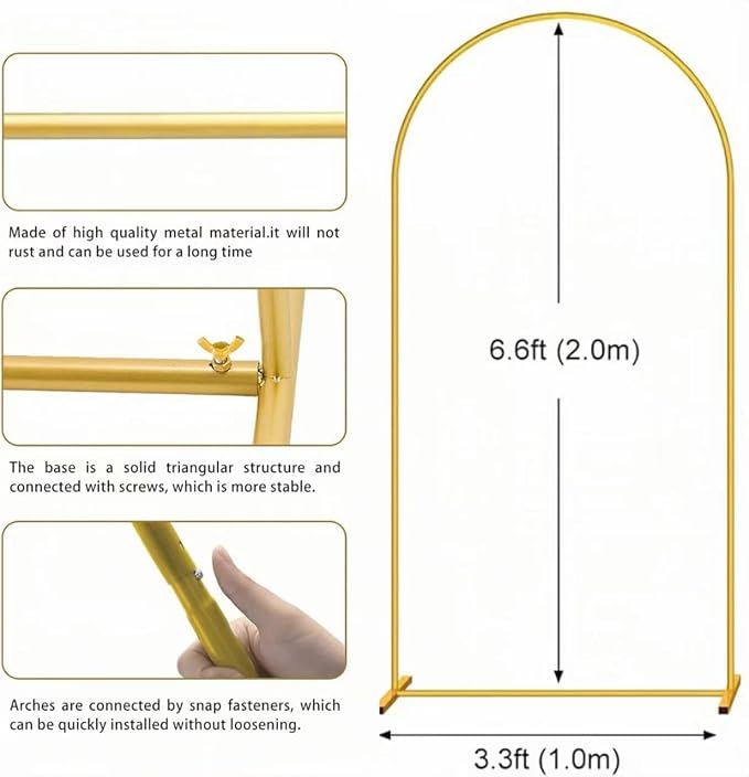 DDMY Arch Backdrop Stand, Gold Metal Balloon Arch Stand 6.6FT for Wedding Ceremony Birthday Party Baby Shower Graduation Ceremony Photo Backdrop Other Occasions Decoration