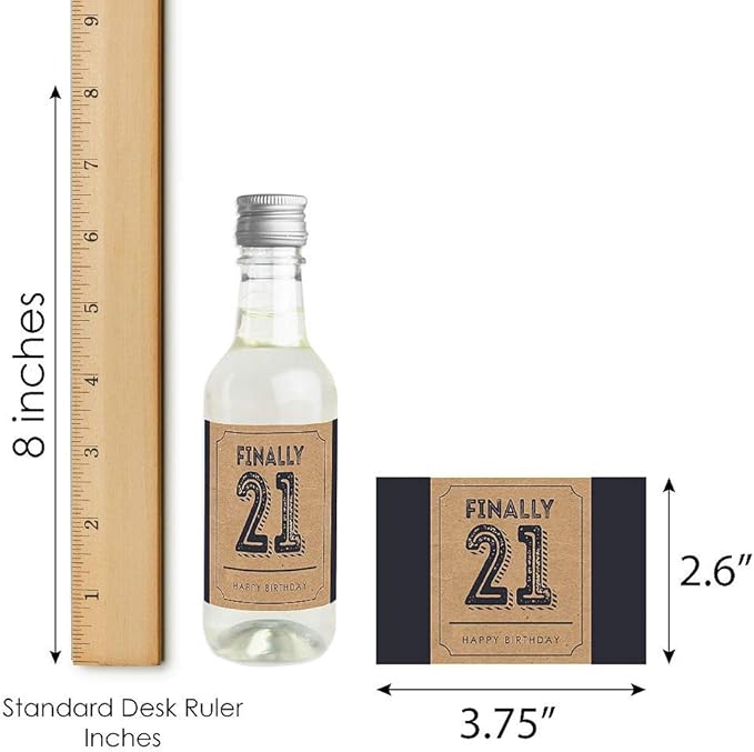 Big Dot of Happiness Finally 21-21st Birthday - Mini Wine and Champagne Bottle Label Stickers - Birthday Party Favor Gift for Women and Men - Set of 16