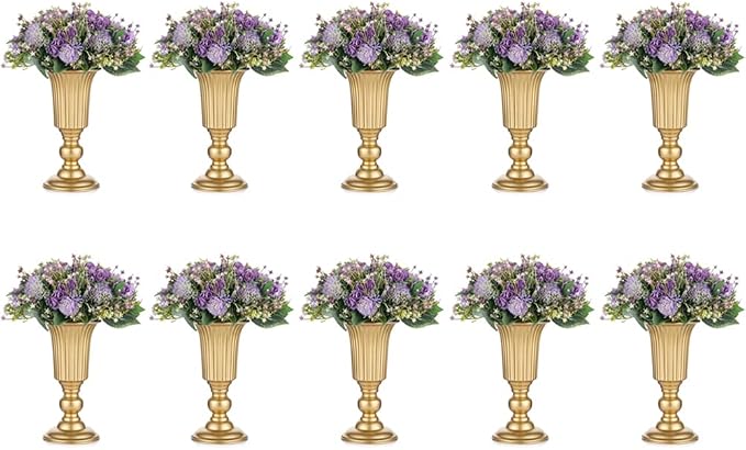 Nuptio Pcs of 10 Flowered Metal Trumpet Vase Elegant Wedding Centerpieces Vase for Party Decoration, 23.2cm/9.13" Tall Artificial Flower Arrangements for Anniversary Ceremony