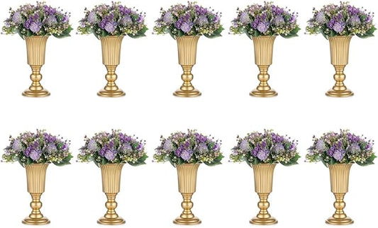 Nuptio Pcs of 10 Flowered Metal Trumpet Vase Elegant Wedding Centerpieces Vase for Party Decoration, 23.2cm/9.13" Tall Artificial Flower Arrangements for Anniversary Ceremony