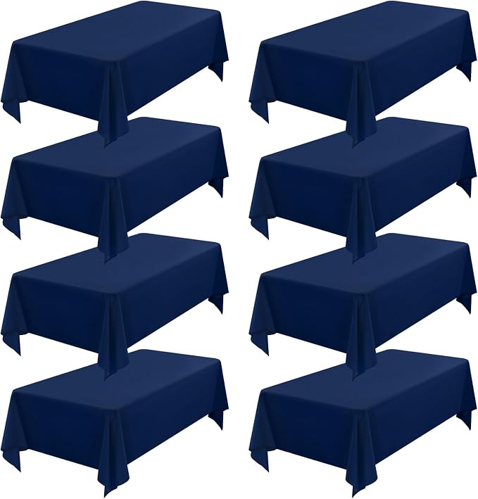 Showgeous 8 Pack Navy Blue Rectangle Tablecloths, 60 x 102 Inch, Wrinkle & Stain Resistant, Polyester, Perfect for 6ft Table, Weddings, Parties