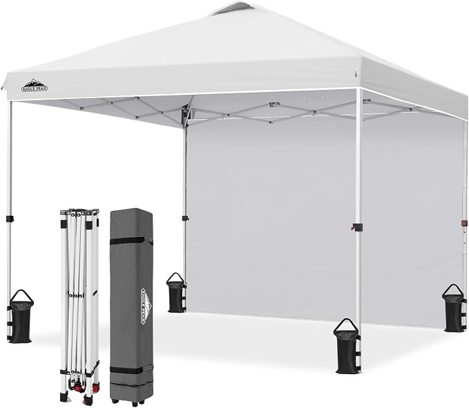 EAGLE PEAK Commercial Canopy 10x10 Pop Up Canopy Tent with 1 Sidewall, Easy Setup Heavy Duty Instant Event Shelter for Vendors & Markets, Outdoor Sun Shade, White