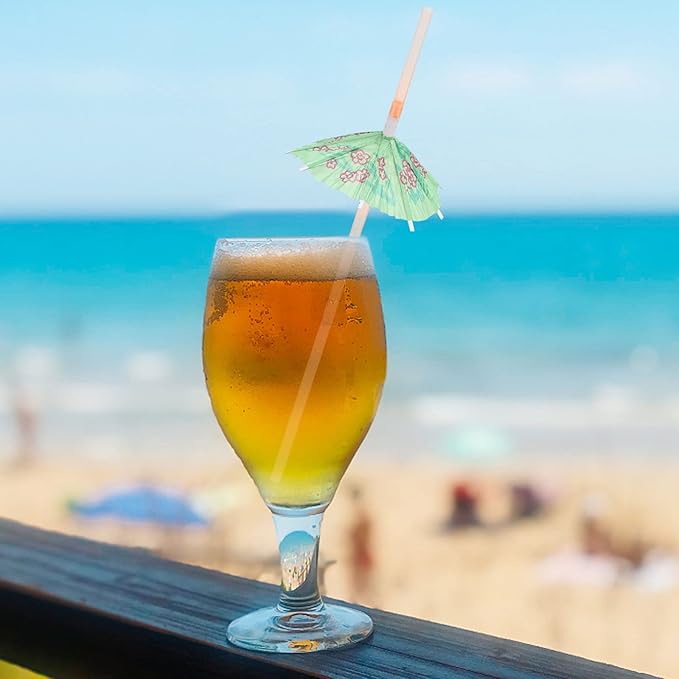100pcs Umbrella Drinking Straws, Disposable Plastic Straws, Tropical Hawaiian Beach Cocktail Pool Luau Party Decorations Supplies