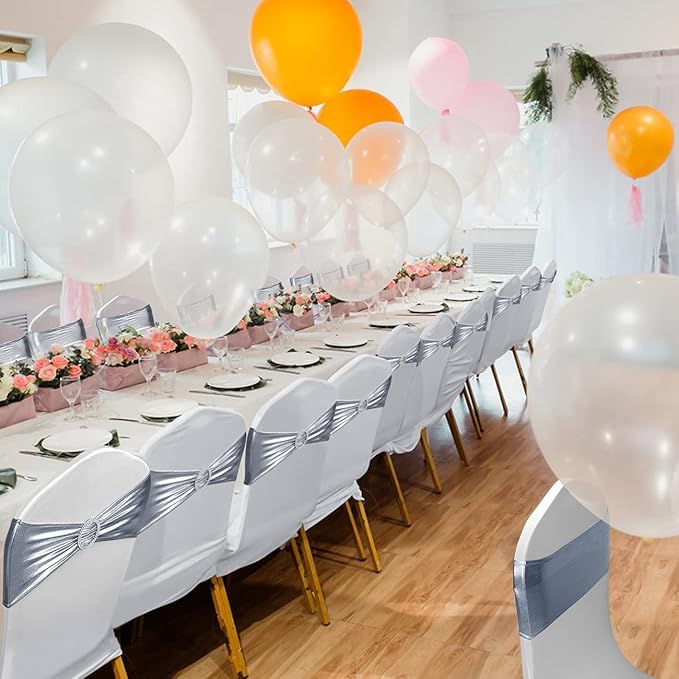 Spandex Chair Sashes Bows - Babenest 30PCS Premium Stretch Chair Cover Band with Buckle Slider Universal Elastic Chair Ties for Wedding Party Ceremony Reception Banquet Decoration (Metallic Silver)