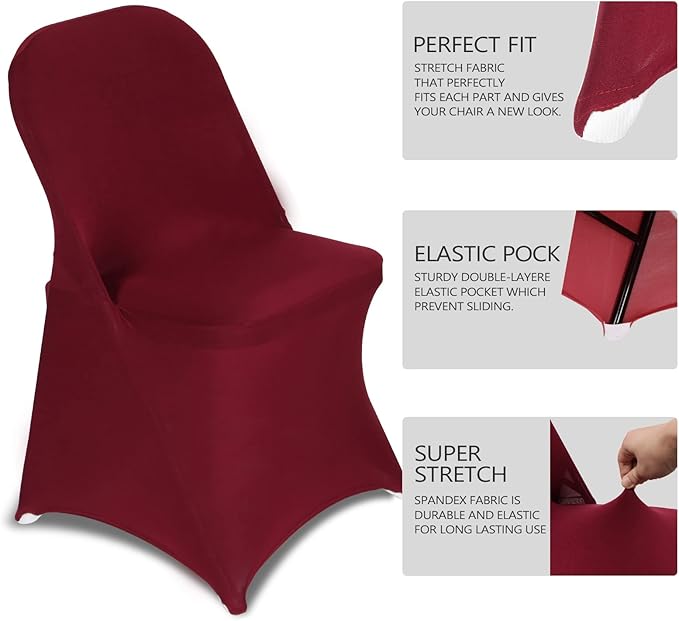 HAINARverS Stretch Spandex Folding Chair Covers 30PCS Universal Fitted Chair Cover Protector for Wedding,Party, Banquet, Holidays, Celebration, Decoration(Burgundy, 30 PCS)