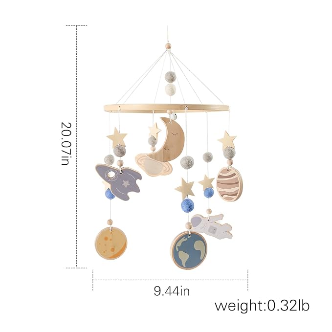 Space Nursery Mobile - Crib Mobile for Babies - Wooden Baby Mobile -Solar System Crib Mobile Astronaut Theme Nursery Bed Decoration,Gift for Newborn (Blue Space)
