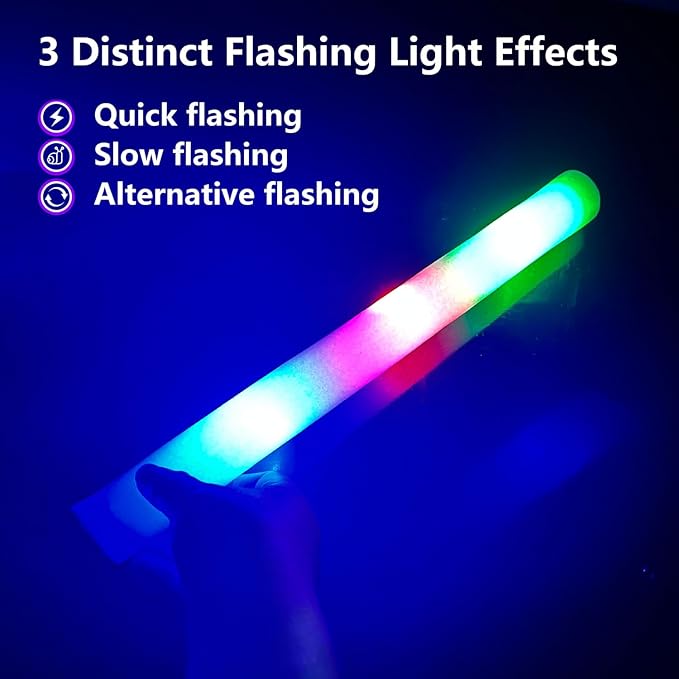 105 Pack LED Foam glow sticks, glow sticks for wedding with 3 Modes Colorful Flashing, Glow Stick Bulk Party Pack for Wedding, Raves, Concert,Camping, Sporting Events, Pool Party