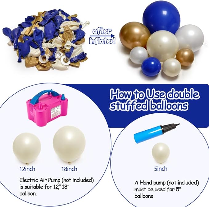 Royal Blue and Gold Balloon Garland - Double Stuffed Pearl Sand White Blue Gold Balloons Arch Kit for Birthday Graduation Anniversary Bachelor Wedding Baby Shower Party Decoration
