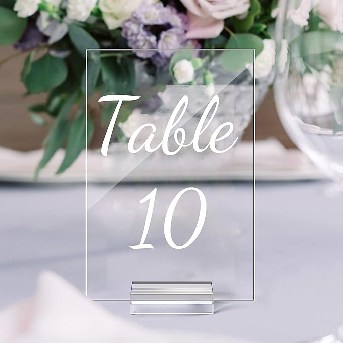 Tuanse 40 Pack White 4 x 6 Inch Acrylic Wedding Table Number 1-40 Clear Wedding Table Stand with Numbers Calligraphy Holders Signs for Reception Centerpieces Decorations