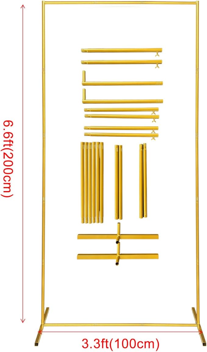 Gold Wedding Arch Backdrop Stand, 6.6FT*3.3FT Square Balloon and Flower Metal Frame for Ceremony, Anniversary, Party, Baby Shower Photo Booth Decoration.