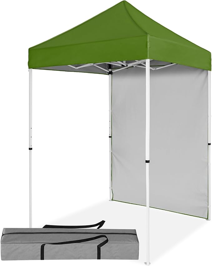 5x5 Pop Up Canopy Tent with One Sidewall, Instant Portable Beach Canopy, Outdoor Tent with Carry Bag for Camping, Sports, Tailgating, Events, Grass Green