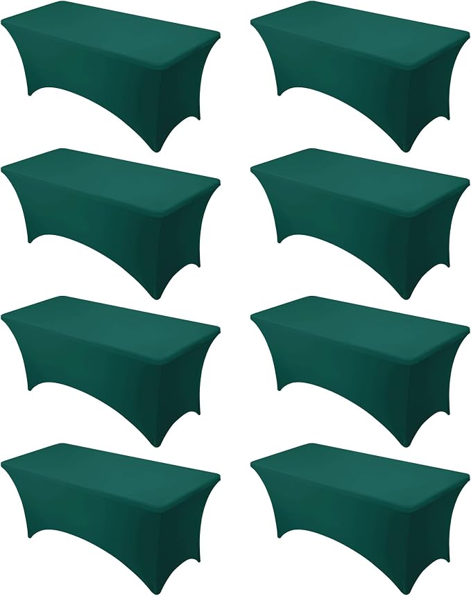 8-Pack Premium Hunter Green Spandex Tablecloths for 6ft Rectangle Tables, Stain & Wrinkle-Resistant, Washable Stretch Polyester Fitted Table Cover for Weddings, Banquets, Trade Shows Events