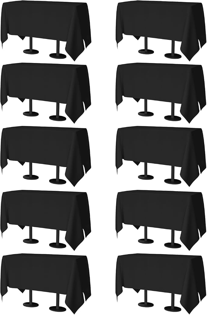 60x102 Table Cloth - 10 Pack Rectangular Black Washable Stain and Wrinkle Resistant Polyester Table Cover for Dining Tables, Various Parties and Camping (Black)
