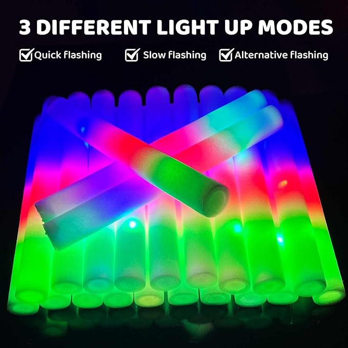 130-Pack Premium LED Foam Glow Sticks Bulk – Wedding Glow Sticks for Reception, Foam Lights Up Sticks, Party Supplies for Adults, Glow Party Favors, Lighted Foam Rods, DJ Club Event Glow Stick.