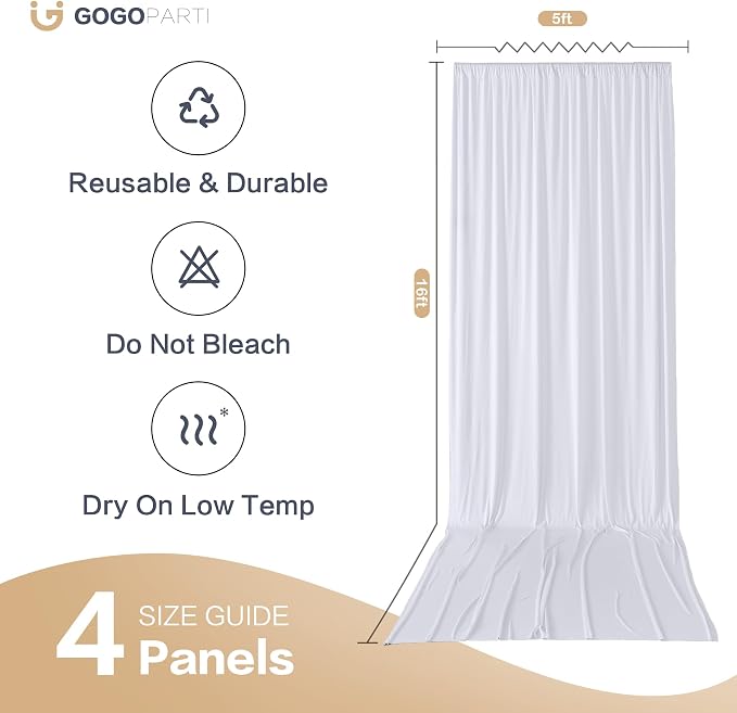 20x16ft White Backdrop Curtains for Wedding Party, 4 Panels 16 ft Long Back Drop Cloth, Wrinkle-Free Polyester Drapes for Birthday, Baby Shower, Stage Photography Background