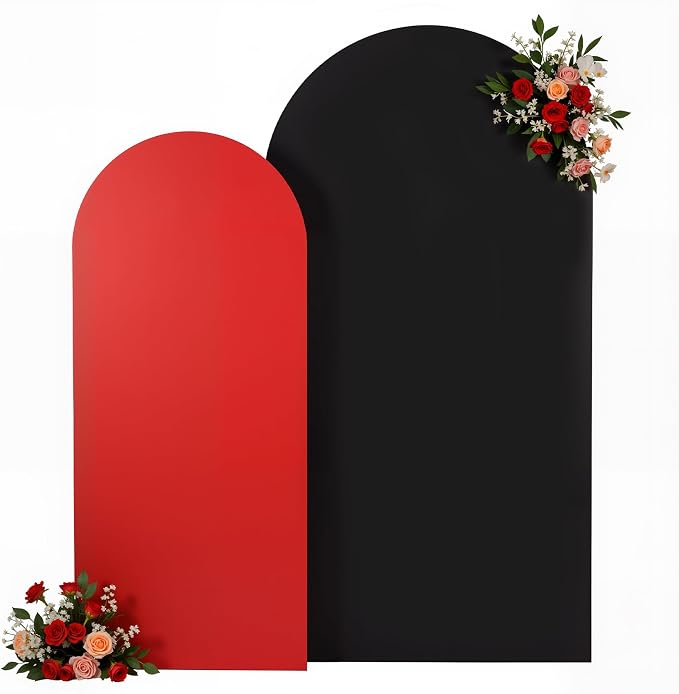 Black Red Arch Cover 7.2FT 6FT Wedding Arch Backdrop Covers Set of 2 Stretchy Spandex Balloon Arch Backdrop for Graduation Baby Bridal Shower Birthday Party Decor Anniversary Banquet Photo Background