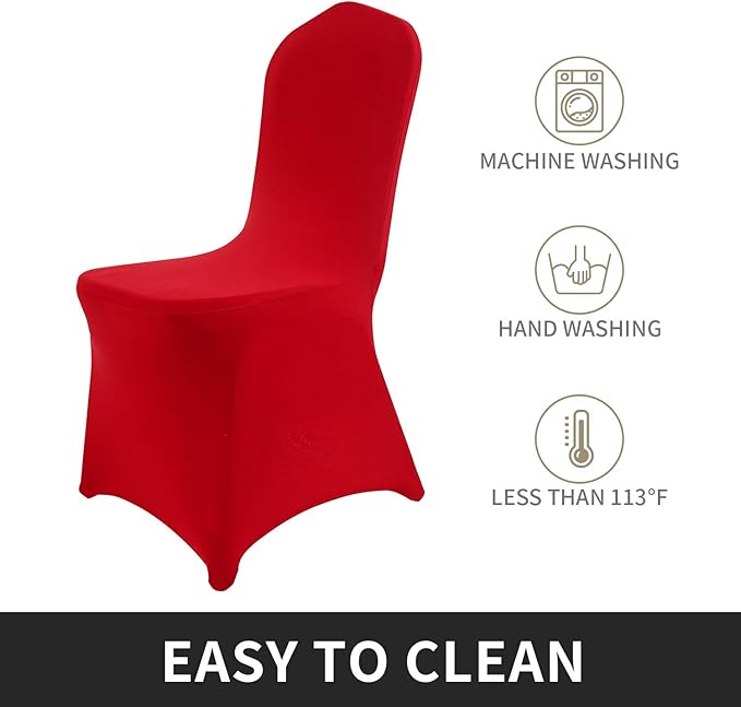 Peomeise Stretch Spandex Chair Cover for Wedding Party Dining Banquet Event (Red, 25)