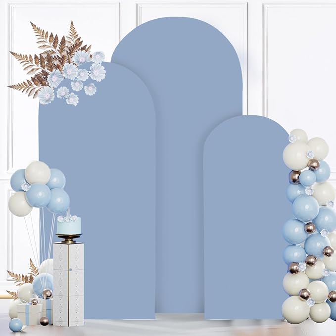 MODFUNS Dusty Blue Arch Backdrop Cover 6&6.6&7.2ft Spandex Arch Cover Set of 3 Fitted Arch Backdrop Stand Covers Wedding Arched Covers for Birthday Party Banquet Arch Background Decor