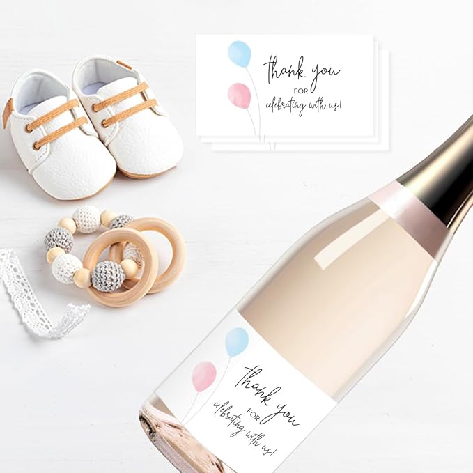 Thank You for Celebrating with us Mini Champagne Labels ● Set of 12 ● Mini Wine Bottle Labels, Gender Reveal, Pink or Blue, Girl or Boy Baby Shower, Sprinkle, Birthday Favors Stickers M205-THANK-12