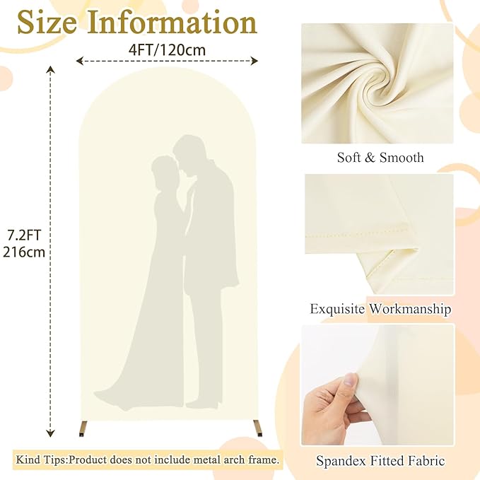 FOTSHARER 7.2FT Arch Backdrop Cover Ivory Spandex Fitted Arch Stand Covers for Metal Arches Double-Sided Wedding Arch Cover Balloon Arch Fabric Backdrop Covers for Party Photo Background Ornaments