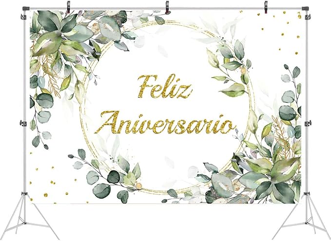 Ticuenicoa 7x5ft Feliz Aniversario Backdrop Mexican Happy Anniversary Photography Background Greenery Cheers to 10 Years 50th Wedding Birthday Party Supplies Decorations Banner Photo Booth Props Gifts