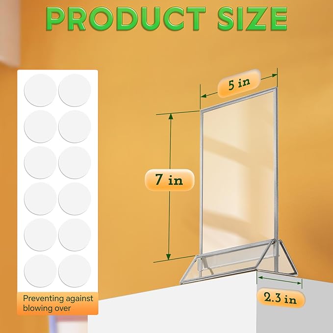 5X7 Sliver Frames Acrylic Sign Holder Double-Sided Silver Picture Frame 5x7 for Menu Holder Wedding Table Number Holder Christmas Photo Frames with Removable Sticky Dots -12 Pack