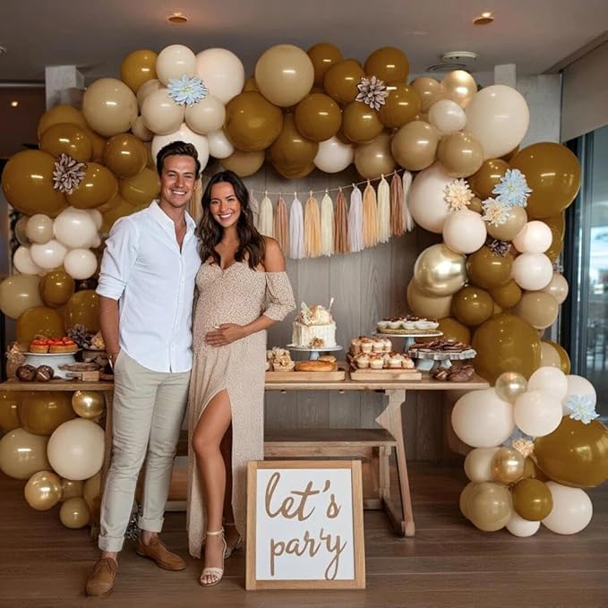 Neutral Balloon Arch Garland Kit - Double Stuffed Nude Beige Brown Cream Gold Balloons with Artificial Flowers Tissue Tassels for Birthday Bear Baby Shower Bridal Party Decoration