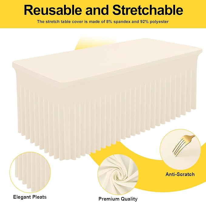 Smiry Spandex Tablecloth, Elastic Fitted Stretch Tablecloth for 4FT Rectangle Tables, Waterproof Washable Table Cover Skirt for Outdoor, Wedding, Banquet & Parties (Beige, 48Lx30Wx30H Inch)