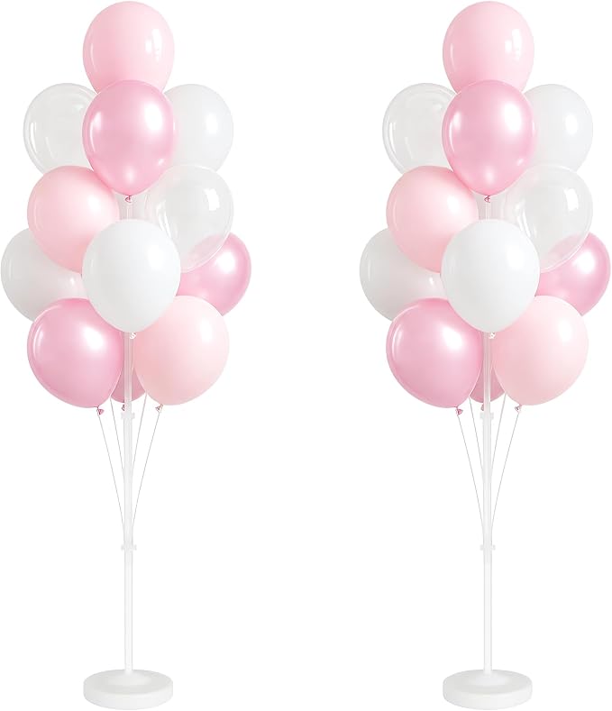 Balloon Column Kit for Floor-Balloon Columns with Stand,Clear Pastel Pearl Pink Balloon Base&Pole Tower Backdrop Decoration for Wedding,Bridal Baby Shower,Birthday Party,Bachelorette