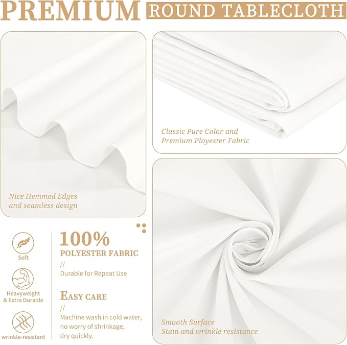 Showgeous 8 Pack Ivory Round Tablecloth 120 Inch Polyester Table Cloth Ivory Tablecloths for Round Tables Washable Decorative Fabric Table Covers for Wedding Dining Party Banquet Buffet