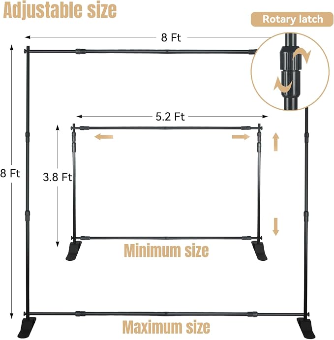 WEWLINE 8×8 ft (W×H) Backdrop Banner Stand, Adjustable Metal Photo Background Stand, Heavy Duty Step and Repeat Stand for Wedding, Party, Decoration, Trade Show