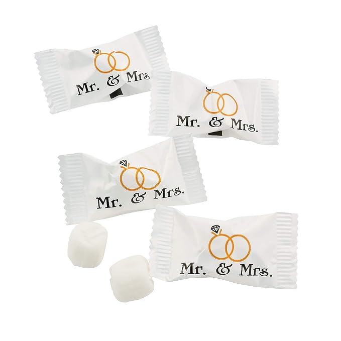 Fun Express Mr. & Mrs. Wedding Buttermints - 108 Individually Wrapped White Butter Mints for Wedding Favors, Bridal Shower & Reception Tables | Classic Candy for Guests Bulk - 14 oz Premium Pack