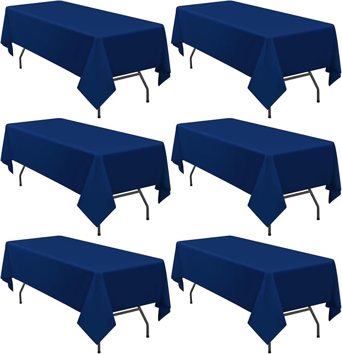 6 Pack Tablecloth 60 x 102 inch Polyester Table Cloth for 6 Foot Rectangle Tables,Stain and Wrinkle Resistant Washable Fabric Table Covers Polyester Navy Blue Table Clothes for Wedding,Party,Banquet