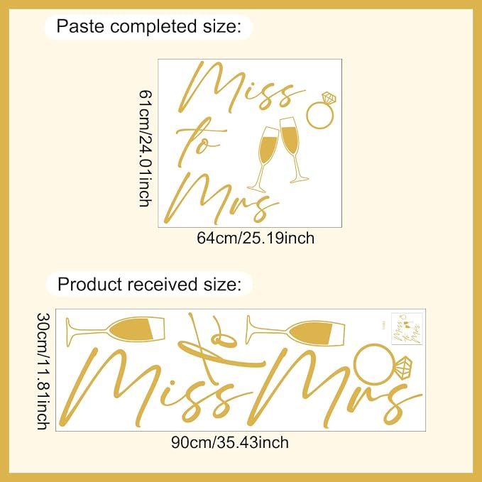 Miss to Mrs Engagement Party Backdrop Decal Sign, Gold Champagne Design, Vinyl Wall Sticker for Wedding Decorations (Gold（MTM）)