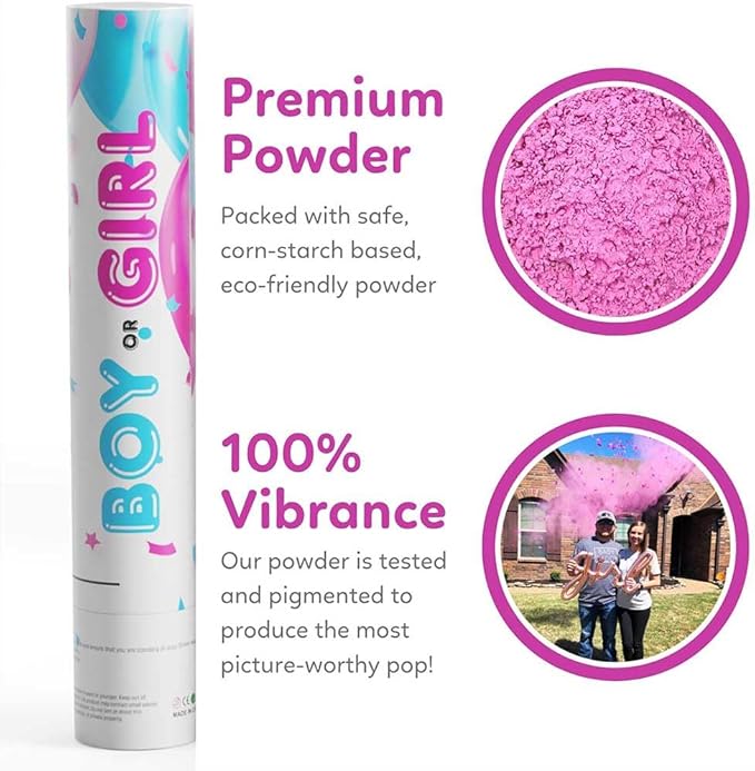 Gender Reveal Powder Smoke Bombs Cannon Poppers | 2 Pink Poppers | Biodegradable | Alternative to Gender Reveal Smoke Bombs Extinguisher | Gender Reveal Party Decorations | TUR Party Supplies