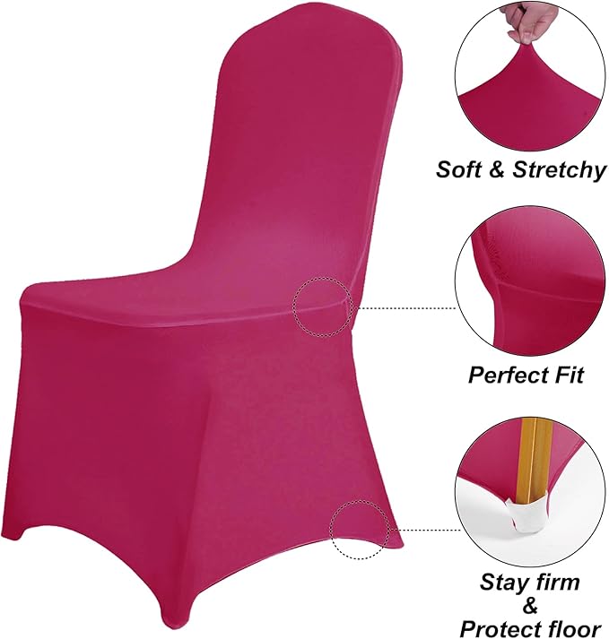 SuperO Waterproof Spandex Chair Cover 25PCS, Stretch Dining Chair Covers, Polyester Outdoor Chair Covers, Protector Stretch Chair Cover for Party Universal, Banquet, Wedding Event, Hotel(Fuchsia)