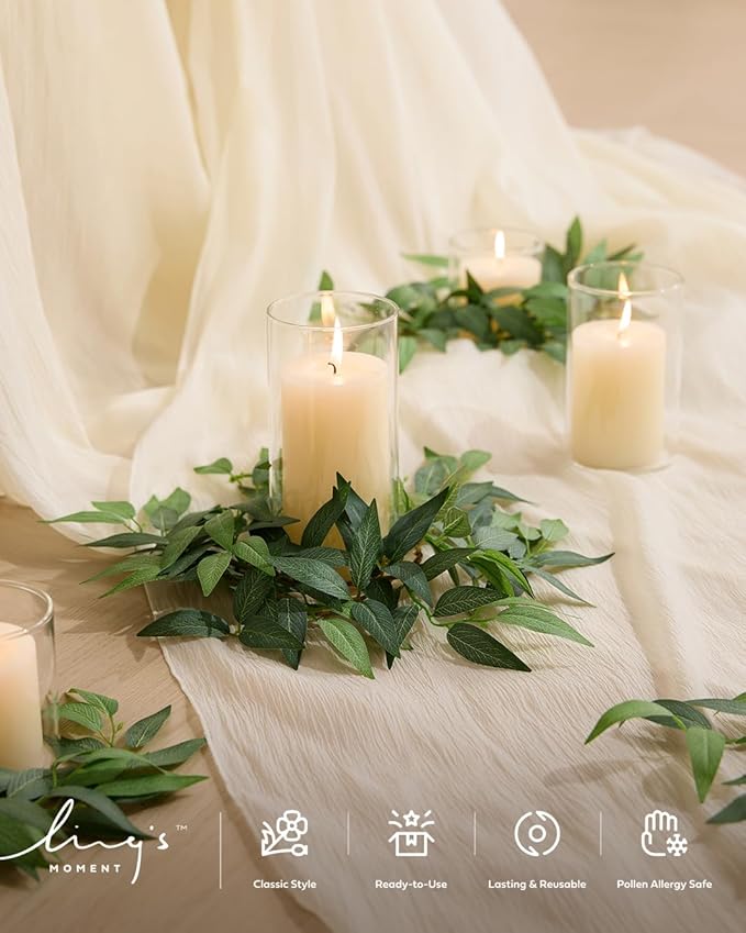 Ling's Moment Artificial Cinnamon Leaf Greenery Garland - 6 Pack, Candle Vines, Splicable 2.3ft Stems for Table Centerpieces, Lantern Rings, Backdrop Floral Arrangements & Wedding Arches