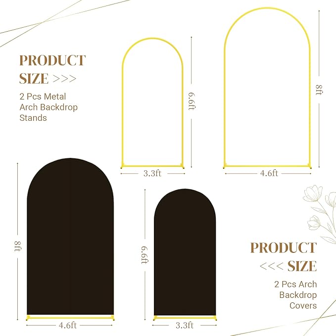 Toolterritary Metal Arch Backdrop Stand and Cover Set, 8FT, 6.6FT Party Backdrop, Easy to Assemble, Backdrop Stand for Parties, Birthday, Baby Shower