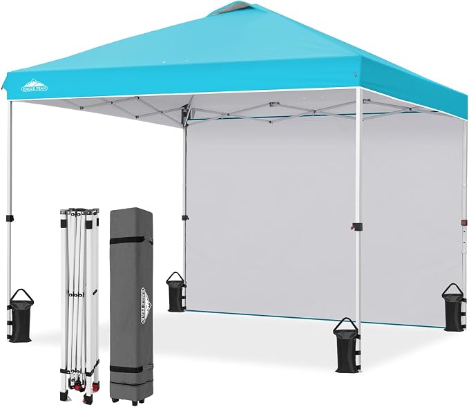 EAGLE PEAK Commercial Canopy 10x10 Pop Up Canopy Tent with 1 Sidewall, Easy Setup Heavy Duty Instant Event Shelter for Vendors & Markets, Outdoor Sun Shade, Light Blue