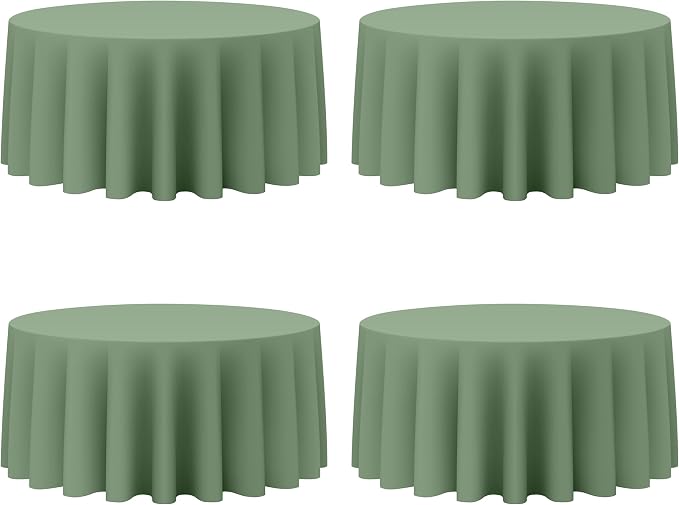 BRILLMAX 4 Pack Sage Green Round Tablecloths 132 Inch for 72” Tables - 150 GSM Polyester Fabric, Floor Length Drop, Water, Stain & Wrinkle Resistant Cloth Cover for Wedding Reception Banquet Dining
