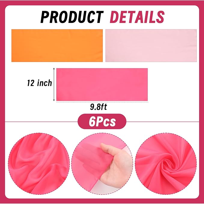 Boao 6 Pcs Red Pink Orange Party Decorations Table Runner Cloth 10Ft Boho Sheer Rustic Fabric Sunset Soiree Party Decorations for Wedding Birthday Baby Bridal Shower Graduation Dawn Sunset Decor