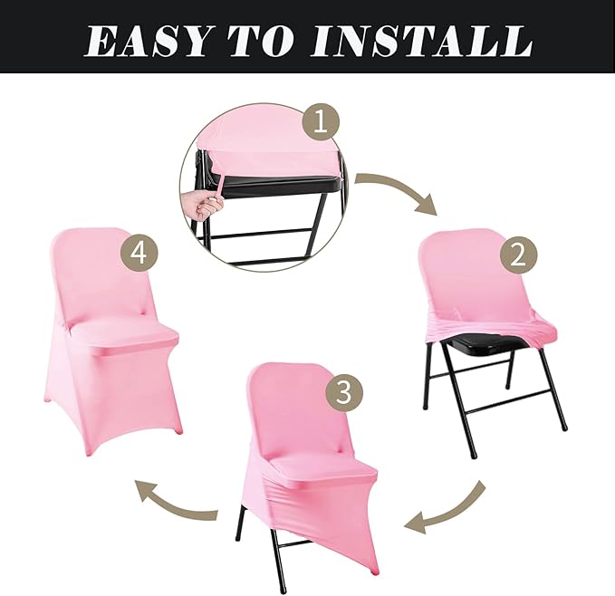 12 PCS Waterproof Stretch Spandex Folding Chair Covers, Dining Room Chair Slipcovers Protector for Wedding, Banquet, Party, Holidays, Celebration and Decoration（Pink）