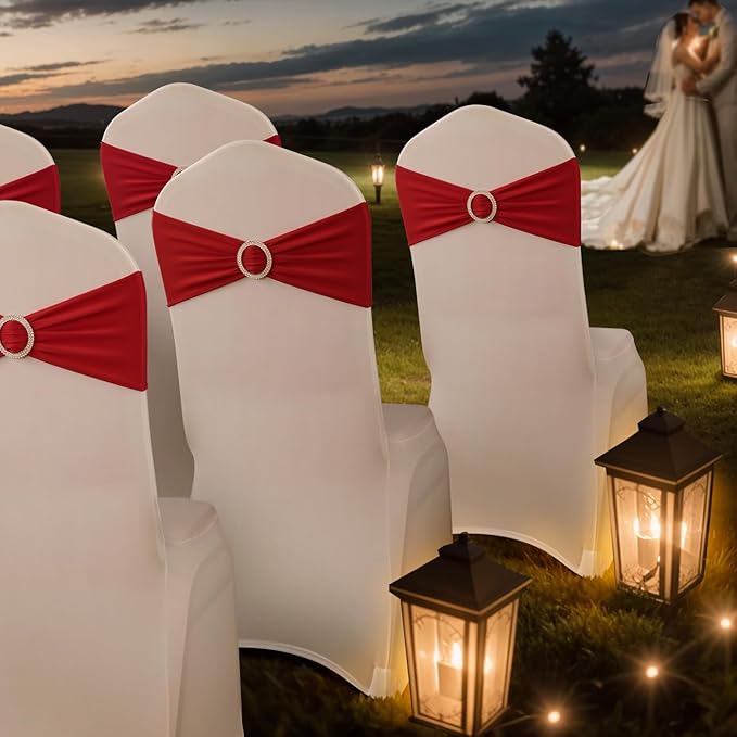 Spandex Chair Sashes - Babenest 100PCS Premium Stretch Chair Cover Band with Buckle Slider Universal Elastic Ties for Wedding Party Ceremony Reception Banquet Decoration (Red)