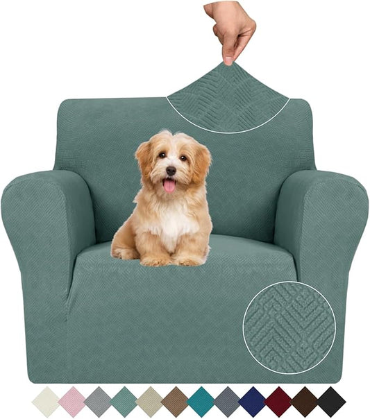 JIVINER Stretch Armchair Slipcovers, 1 Piece Chair Sofa Covers 1 Seater Couch Covers with Elastic Bottom for Kids, Pets (Pea Green, Chair)