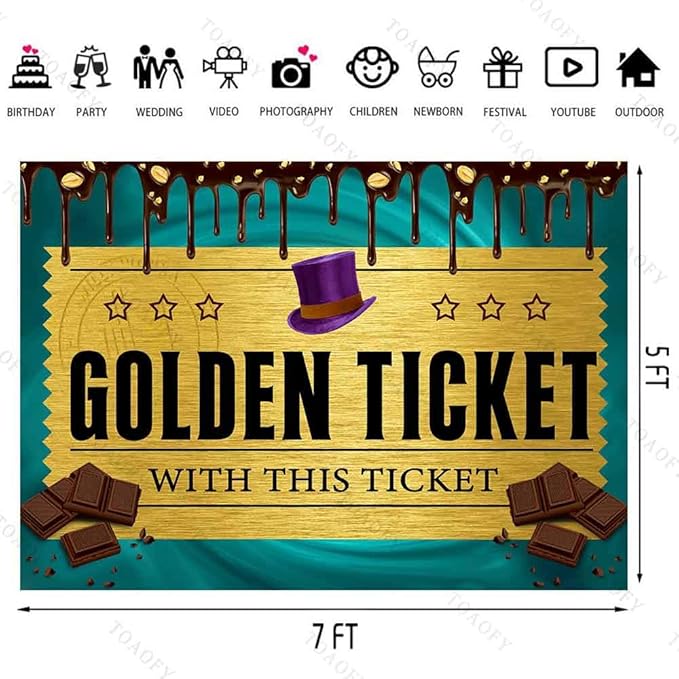 Candy Party Photo Background Golden Ticket Chocolate Factory Kids Birthday Banner Backdrop Kids Birthday Baby Shower Party Decorations Supplies TAYBDJ826