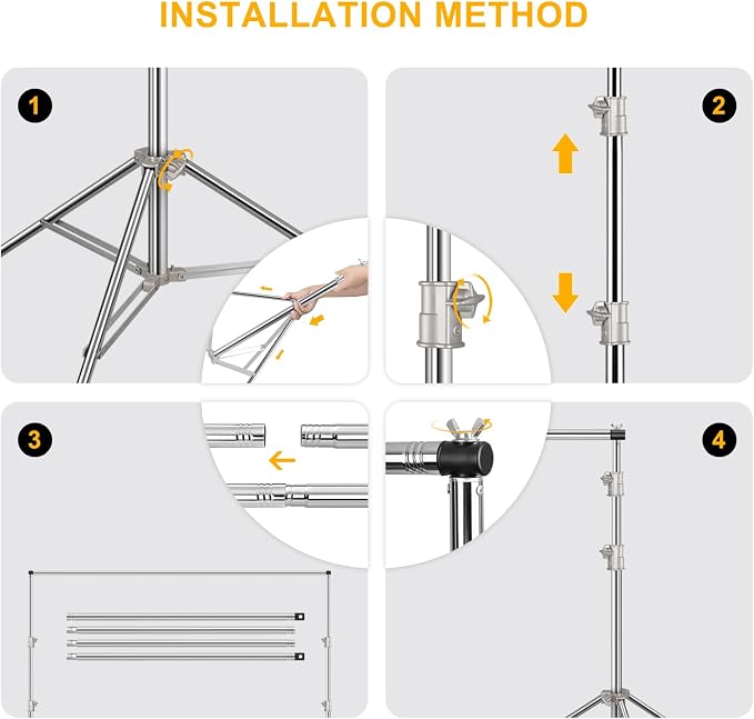 Photo Backdrop Stand 8.5 x10Ft Stainless Steel Heavy Duty Back Drop Adjustable Stand with Clamps Clips Carry Bag, Background Support System Kit, Backdrop Frame for Photography, Party, Wedding