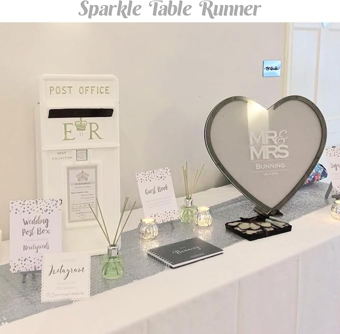 6 Pack Silver Sequin Table Runner 12" x 72" Sparkle Table Runner for Baby Bridal Shower Wedding Birthday Party Table Decor (Silver)