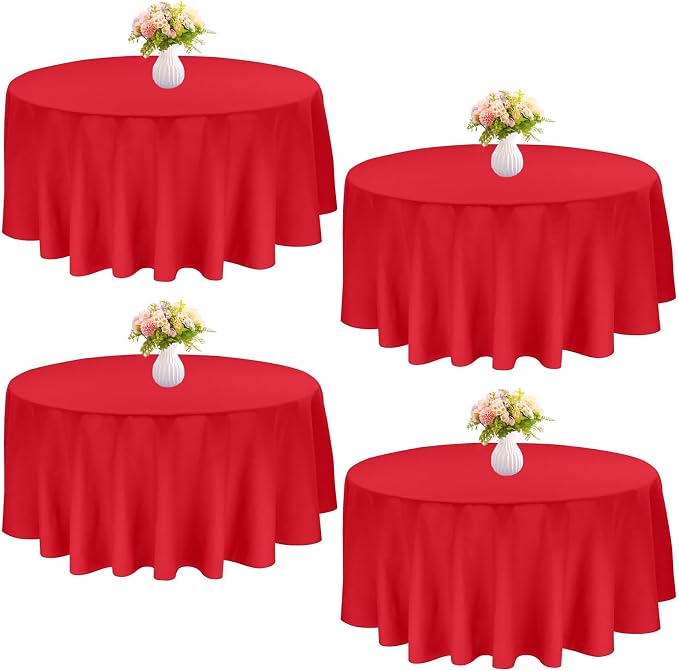 4 Pack Round Tablecloth 108 Inch Polyester Red Washable Fabric Table Covers for Wedding Dining Table Buffet Parties Banquet Decoration（Red）