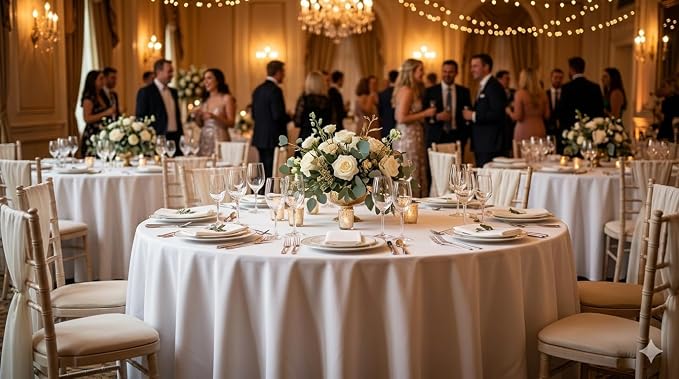 6 Pack White Round Tablecloth 90 Inch, Polyester Wrinkle Resistant Table Cloth for Wedding, Buffet, Parties and Dining