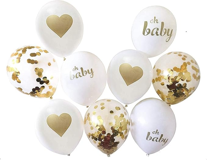 Gold Baby Shower Decorations Set for Girl or Boy Kit, Rustic Welcome Baby Banner in Burlap, 2 Gold Metallic Curtains, Balloons and Table Banner